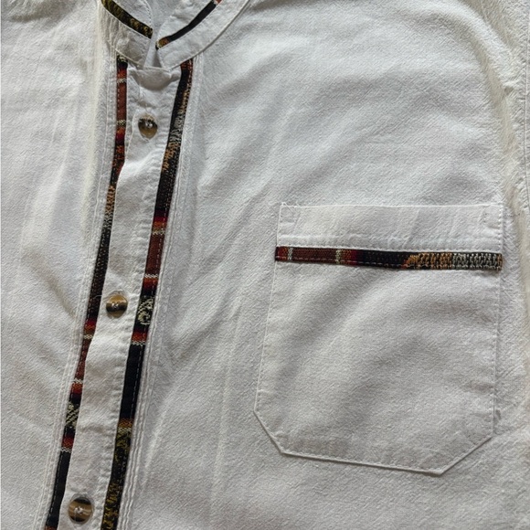 Boy Mexican White Short Sleeve with Plaid Trim Size 10 - Picture 3 of 3